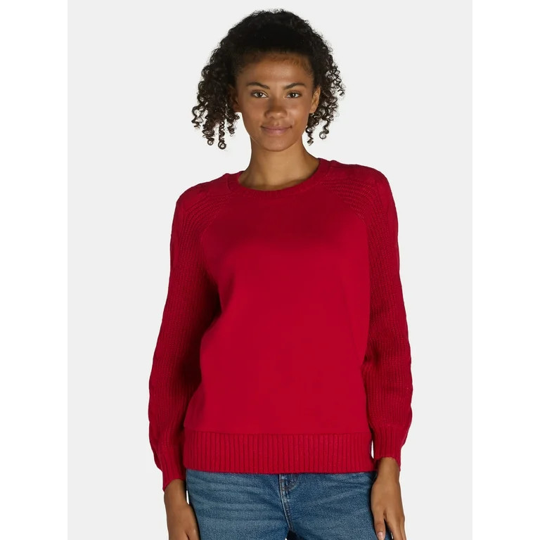 Time and Tru Women's Mixed Media Crewneck Sweatshirt, Sizes S-XXXL | Walmart (US)