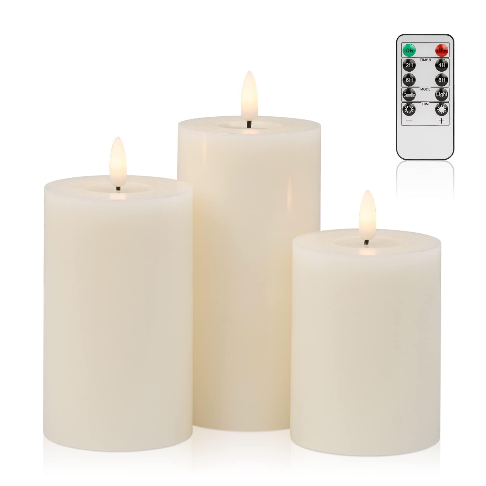 ANGELLOONG Flickering Flameless Candles with Remote, Real Wax Battery Operated Candles with Timer, Fake LED Pillar Candles for Wedding Holiday Farmhouse Home Decor, Ivory | Amazon (US)