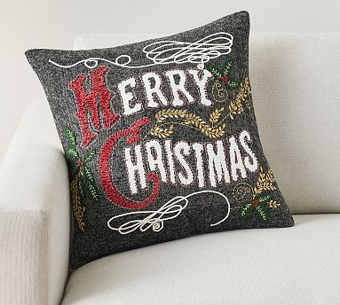 Merry Christmas Embroidered Pillow | Pottery Barn (US)