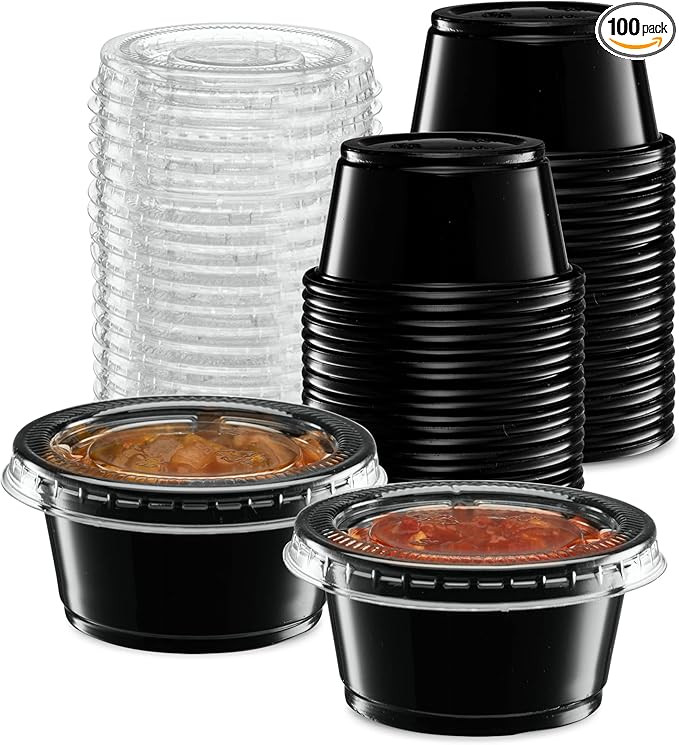 (2 oz - 100 Sets) Black Diposable Plastic Portion Cups With Lids, Small Mini Containers For Porti... | Amazon (US)