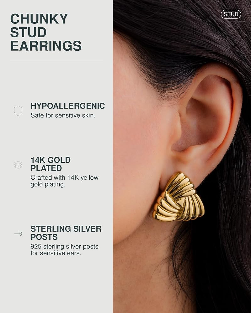 PAVOI 14K Gold Plated Chunky Vintage Earrings for Women - Drop Stud Earring | Amazon (US)