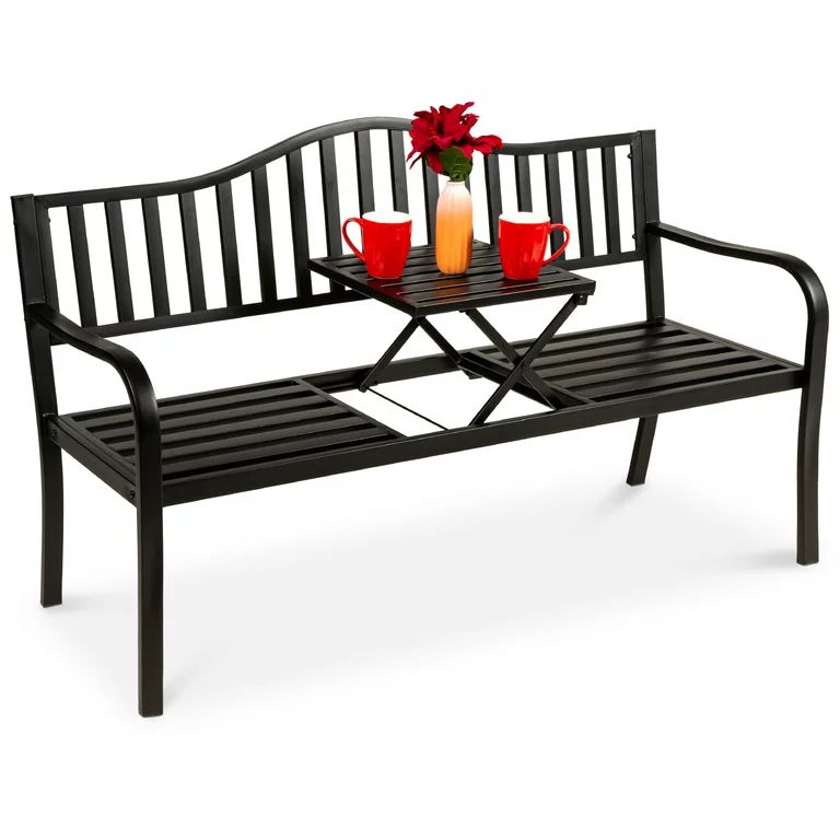 Best Choice Products Outdoor Garden Steel Patio Porch Bench with Pullout Middle Table w/ Weather-... | Walmart (US)