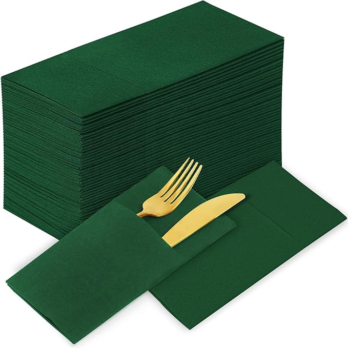 KAMMAK Dark Green Napkins Disposable with Pocket Cloth Like Dinner Paper Napkins 100 Pack Folded ... | Amazon (US)
