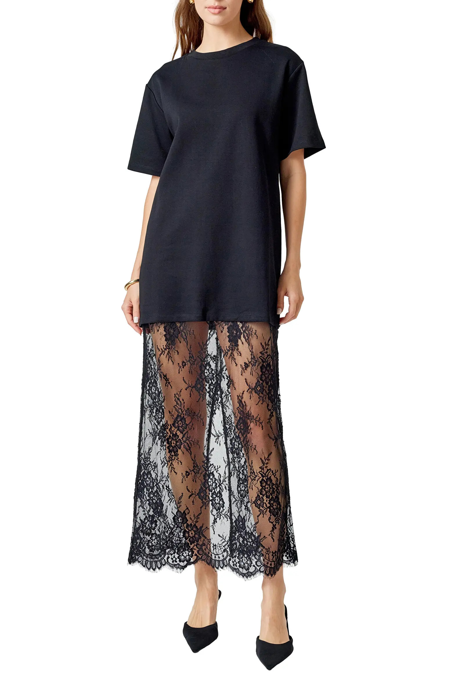 Endless Rose Mixed Media Cotton Knit & Lace T-Shirt Dress (Women) | Nordstrom | Nordstrom