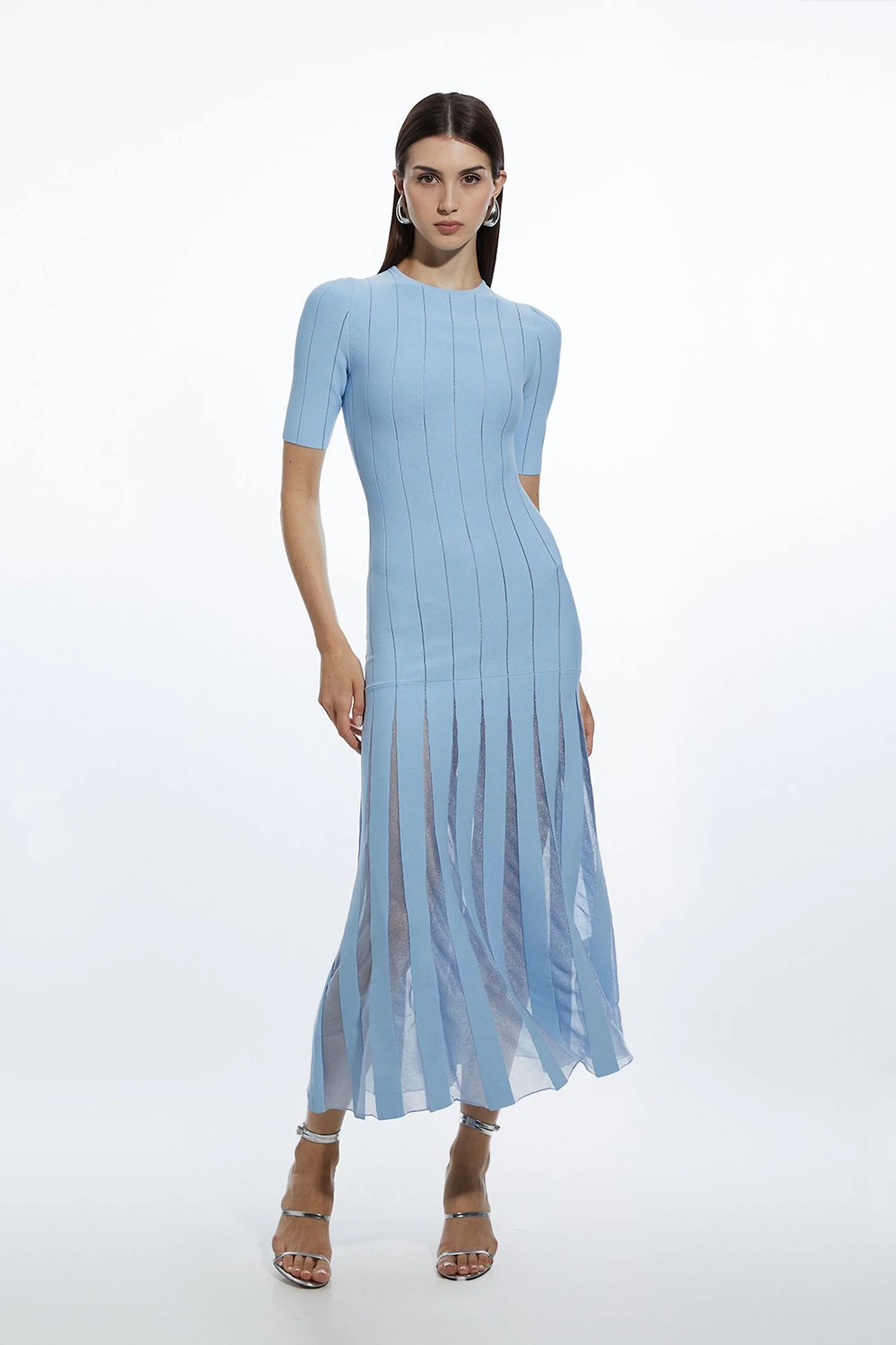 Viscose Blend Filament Full Skirt Knit Midi Dress | Karen Millen UK + IE + DE + NL