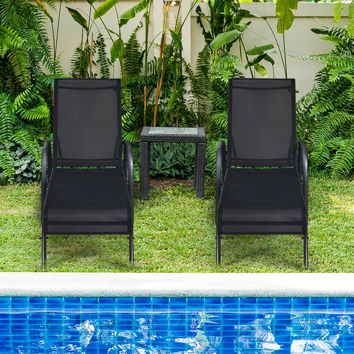 Costway 2PCS Outdoor Patio Lounge Chair Chaise Fabric Adjustable Reclining Armrest Black | Target