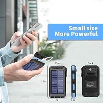 Solar Charger 20000mAh Portable Solar Power Bank for Cell Phone Waterproof External Solar Backup ... | Amazon (US)