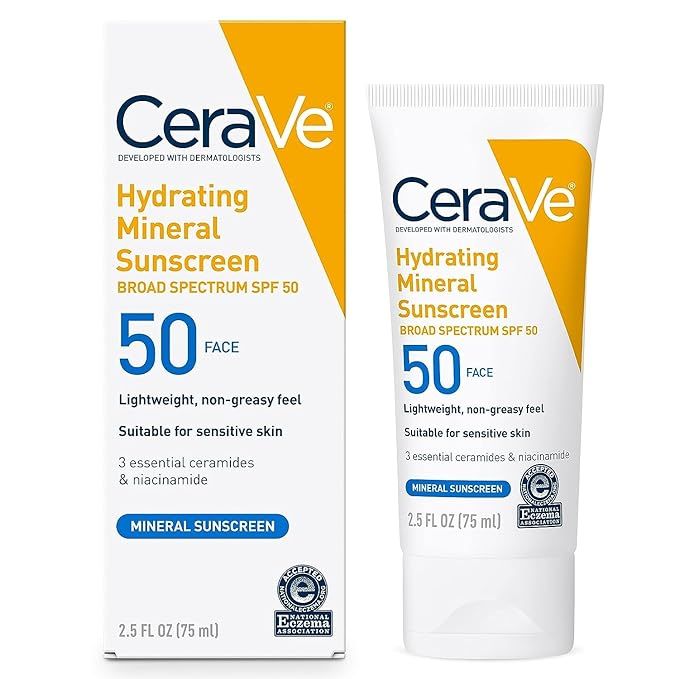 CeraVe 100% Mineral Sunscreen SPF 50 | Face sunscreen With Zinc Oxide & Titanium Dioxide | Hyalur... | Amazon (US)