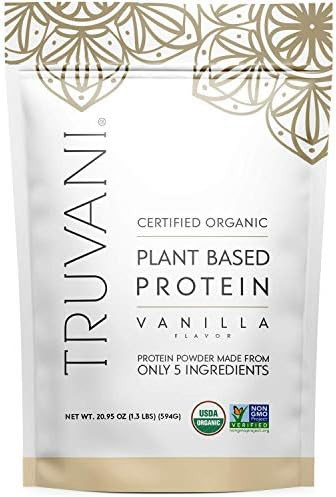 Truvani Plant Based USDA Certified Organic Protein Powder, Vanilla, 20.9oz (1pk, 20 Servings) | Amazon (US)