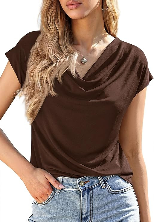 PRETTYGARDEN Womens Tops Dressy Casual Clothing 2026 Summer Cowl Neck Short Sleeve Blouses Spring... | Amazon (US)