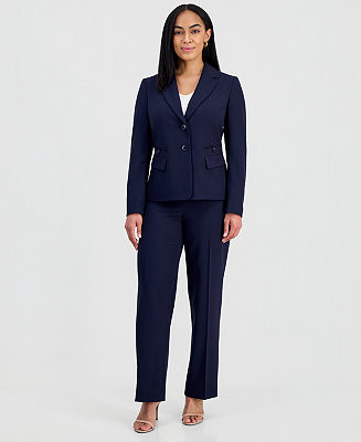 Women's Four-Pocket Jacket & Fly-Front Wide-Leg Pants Suit | Macy's