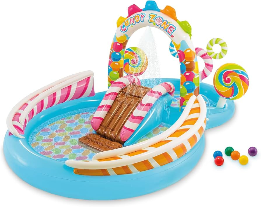 INTEX Candy Zone Inflatable Kiddie Pool: Inflatable Kids Pool with Water Sprayer and Slide – Sp... | Amazon (US)