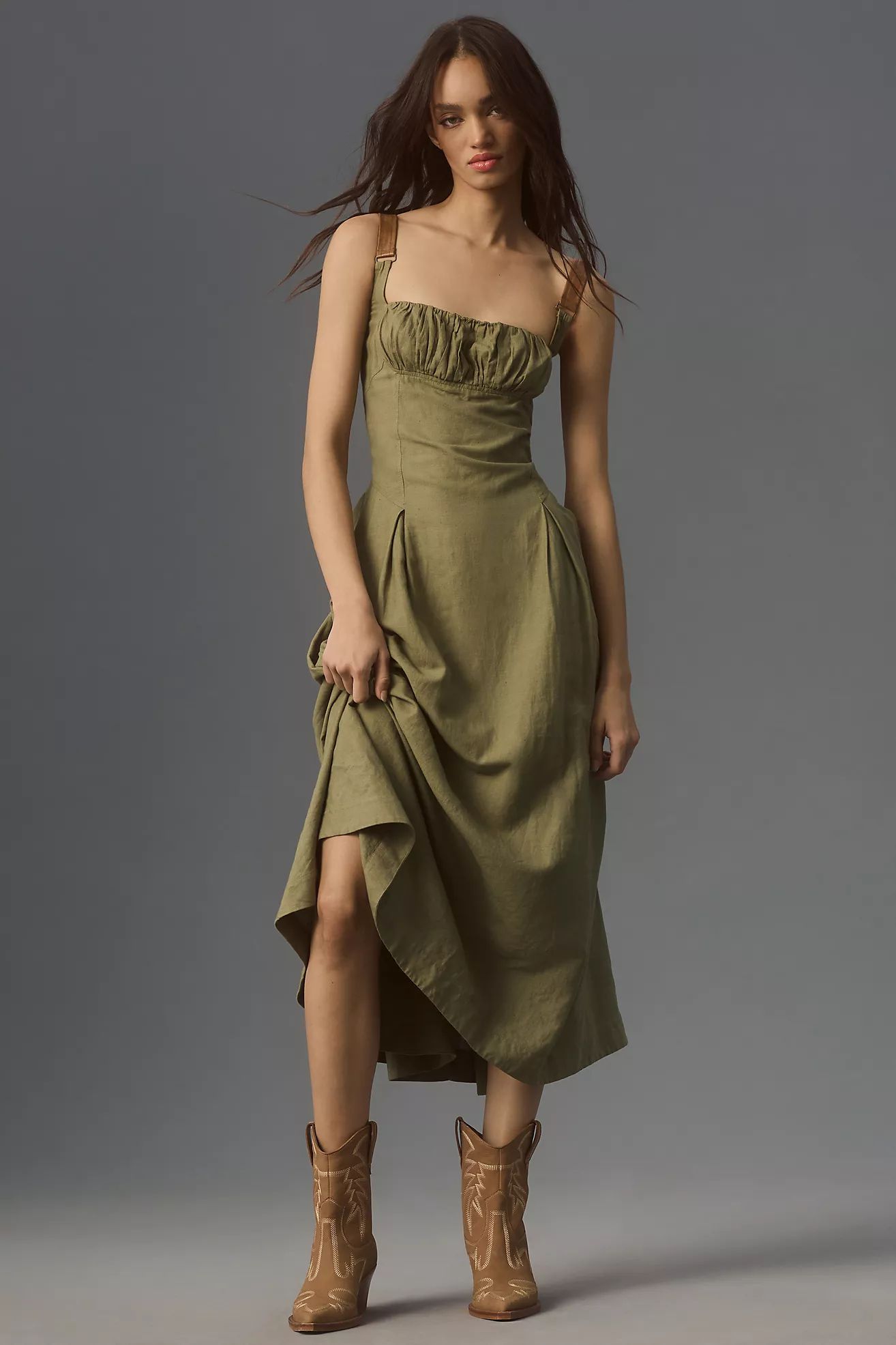 By Anthropologie Utility Square-Neck A-Line Midi Dress | Anthropologie (US)