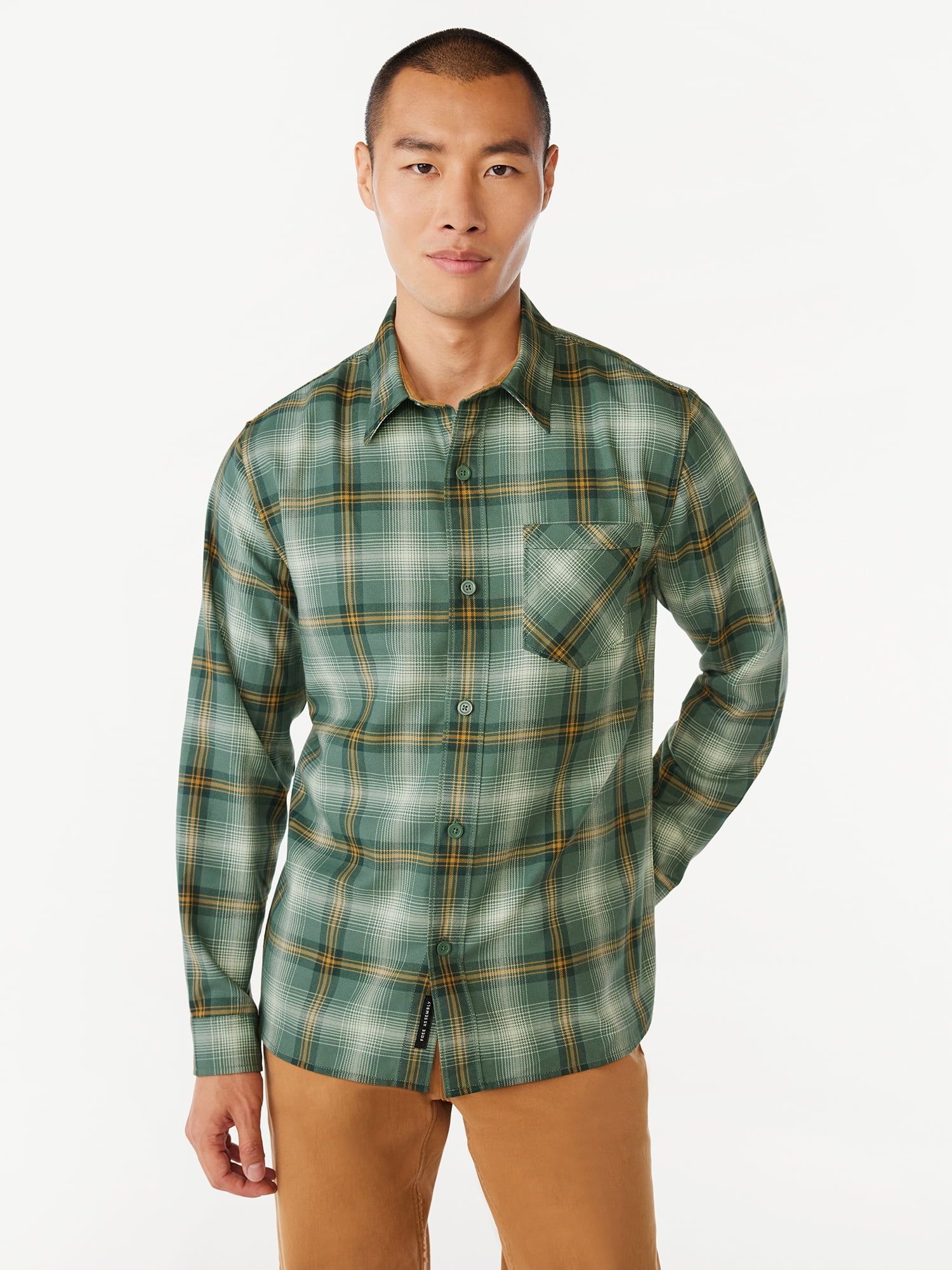 Free Assembly Men's Lightweight Plaid Flannel Shirt with Long Sleeves, Sizes XS-3XL | Walmart (US)