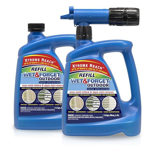 Wet & Forget Outdoor Stain Remover Multi-Surface Cleaner, Xtreme Reach Hose End with New & Improved Nozzle, 48 Fluid Ounces, 1 Pack + Refill | Amazon (US)