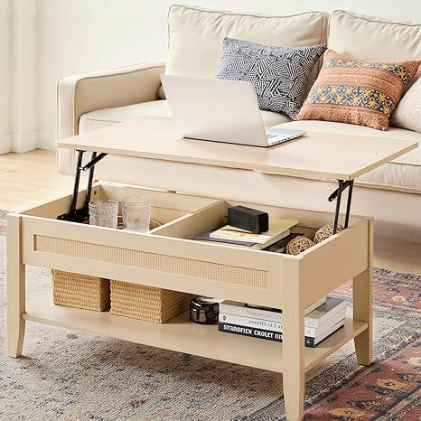 Ink+Ivy Wood Lift Top Coffee Table with Hidden Compartment and Large Storage Shelf, Boho Modern R... | Amazon (US)