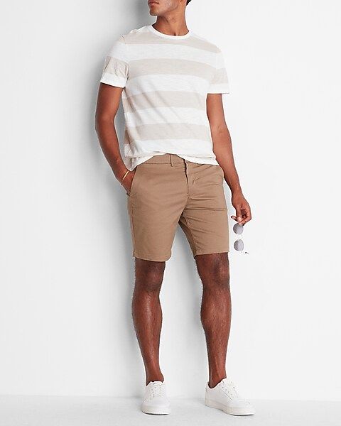 Solid 8" Temp Control Hyper Stretch Chino Shorts | Express