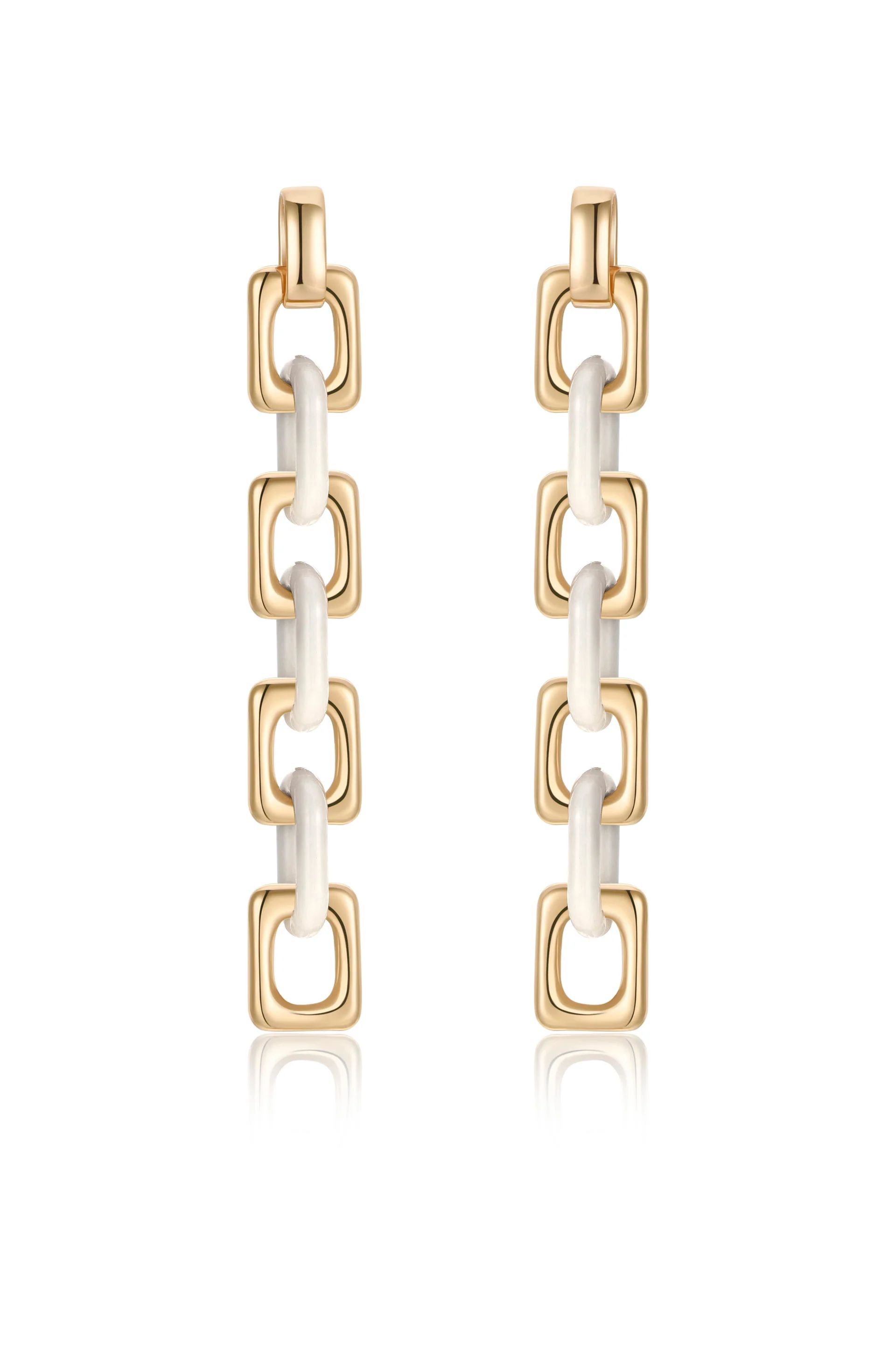 Resin Rectangle and 18k Gold Plated Chain Drop Earrings | Ettika