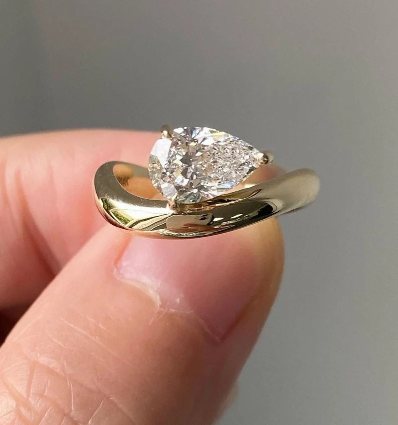East West Ring, 1.5 CT Pear Moissanite Engagement Ring, Solitaire Ring, Pear Cut Ring, Moissanite... | Etsy (US)