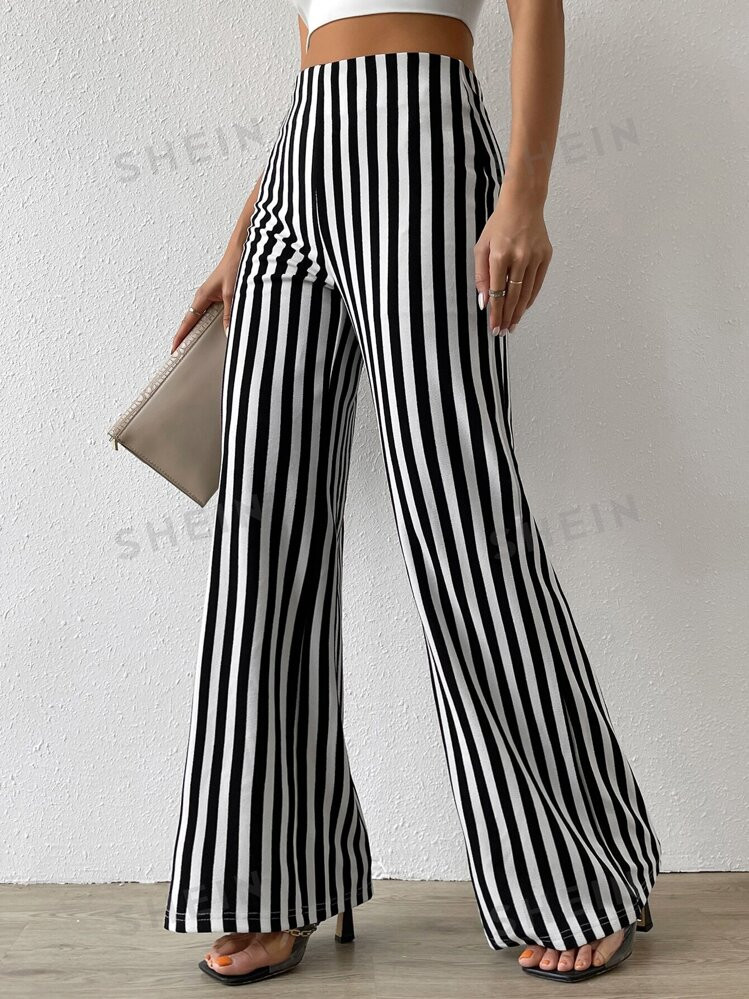 SHEIN Privé High Waist Vertical Striped Flare Leg Pants | SHEIN USA | SHEIN