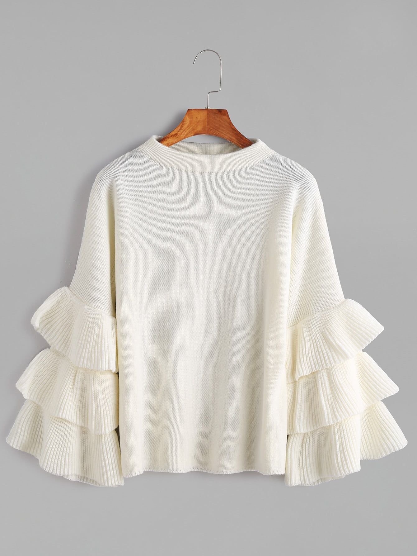 White Layered Ruffle Sleeve Pullover Sweater | SHEIN