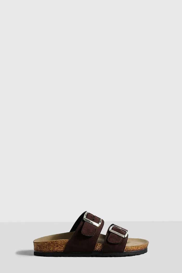 Wide Width Buckle Strap Footbed Slides | boohoo (US & Canada)