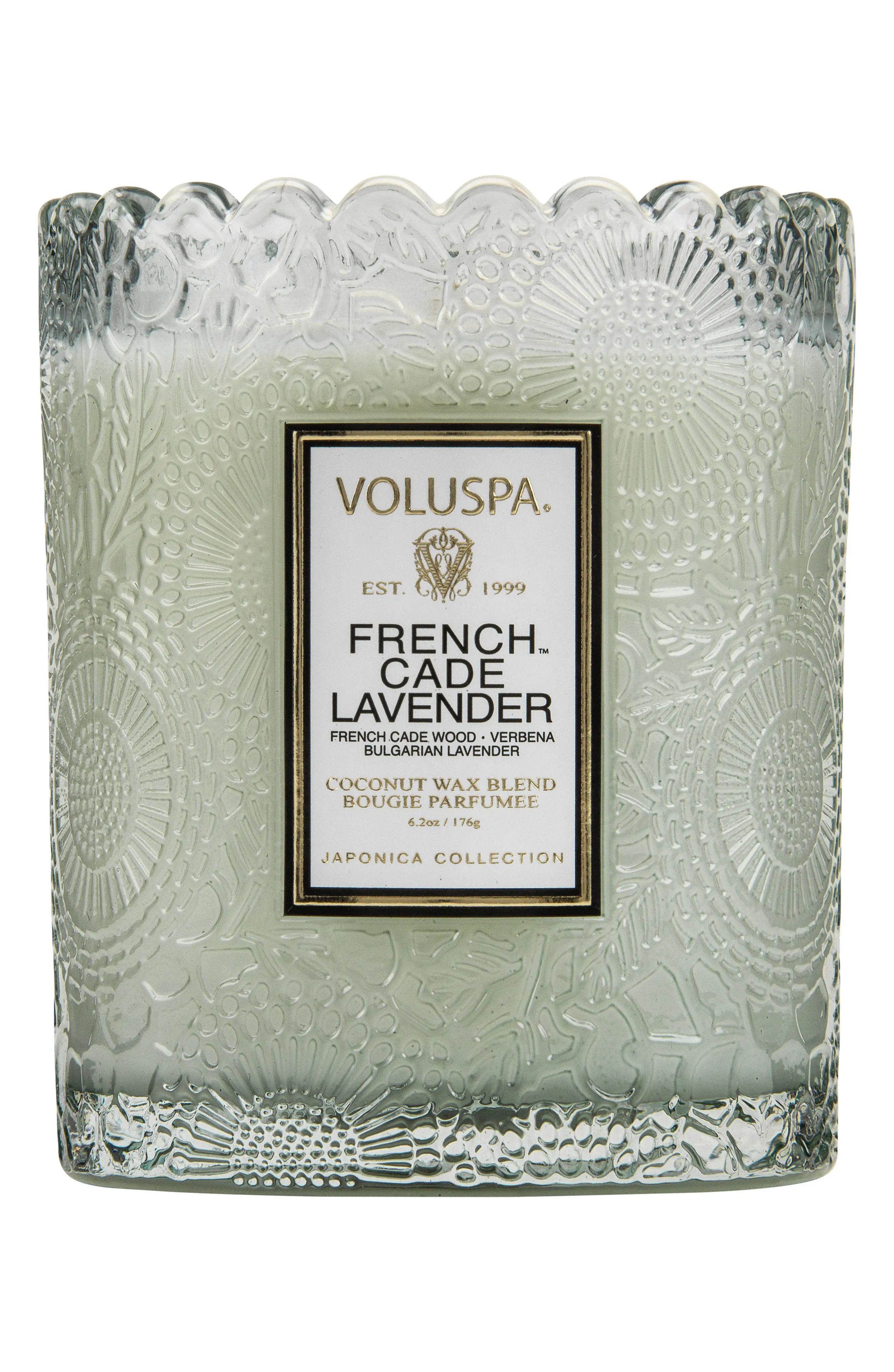Voluspa Japonica French Cade Lavender Scalloped Edge Embossed Glass Candle, Size One Size - None | Nordstrom