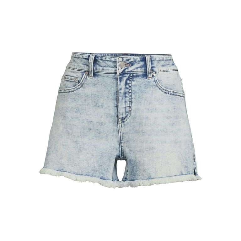 Time and Tru Women's High Rise Frayed Hem Denim Short | Walmart (US)