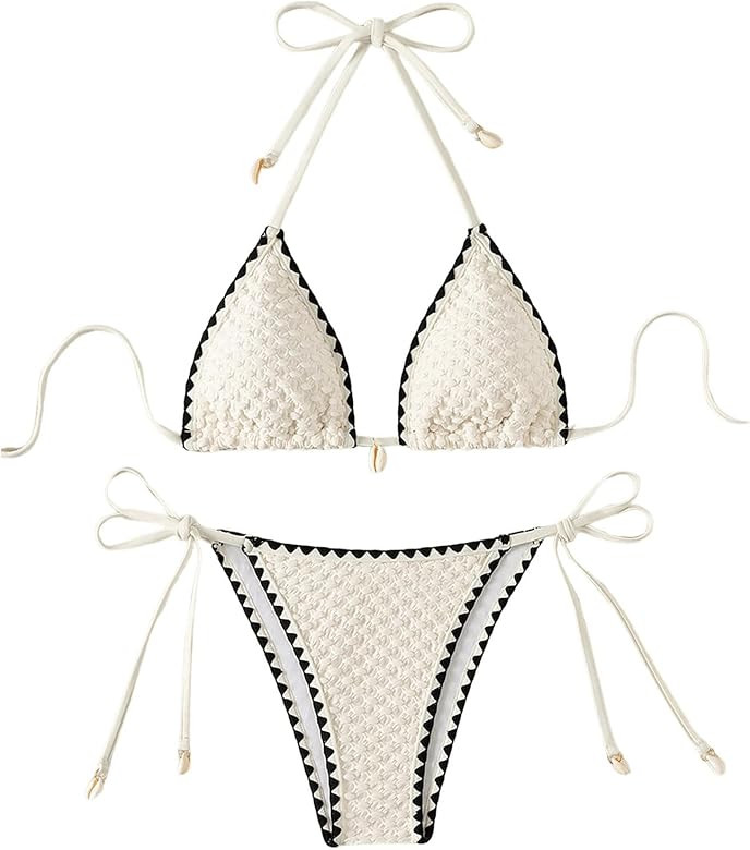 SHENHE Women's 2 Piece Triangle Beach Bikini Sets Color Block Halter Swimsuit Bathing Suit | Amazon (US)