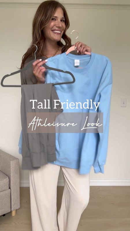 Styling a tall friendly athleisure look with joggers, a fitted tee, oversized crewneck sweatshirt, puffer bag, gold jewelry, Nike sneakers, and a blue baseball hat. 

Ootd, Amazon fashion, casual outfit, tall friendly outfit 

#LTKVideo #LTKfindsunder50 #LTKshoecrush