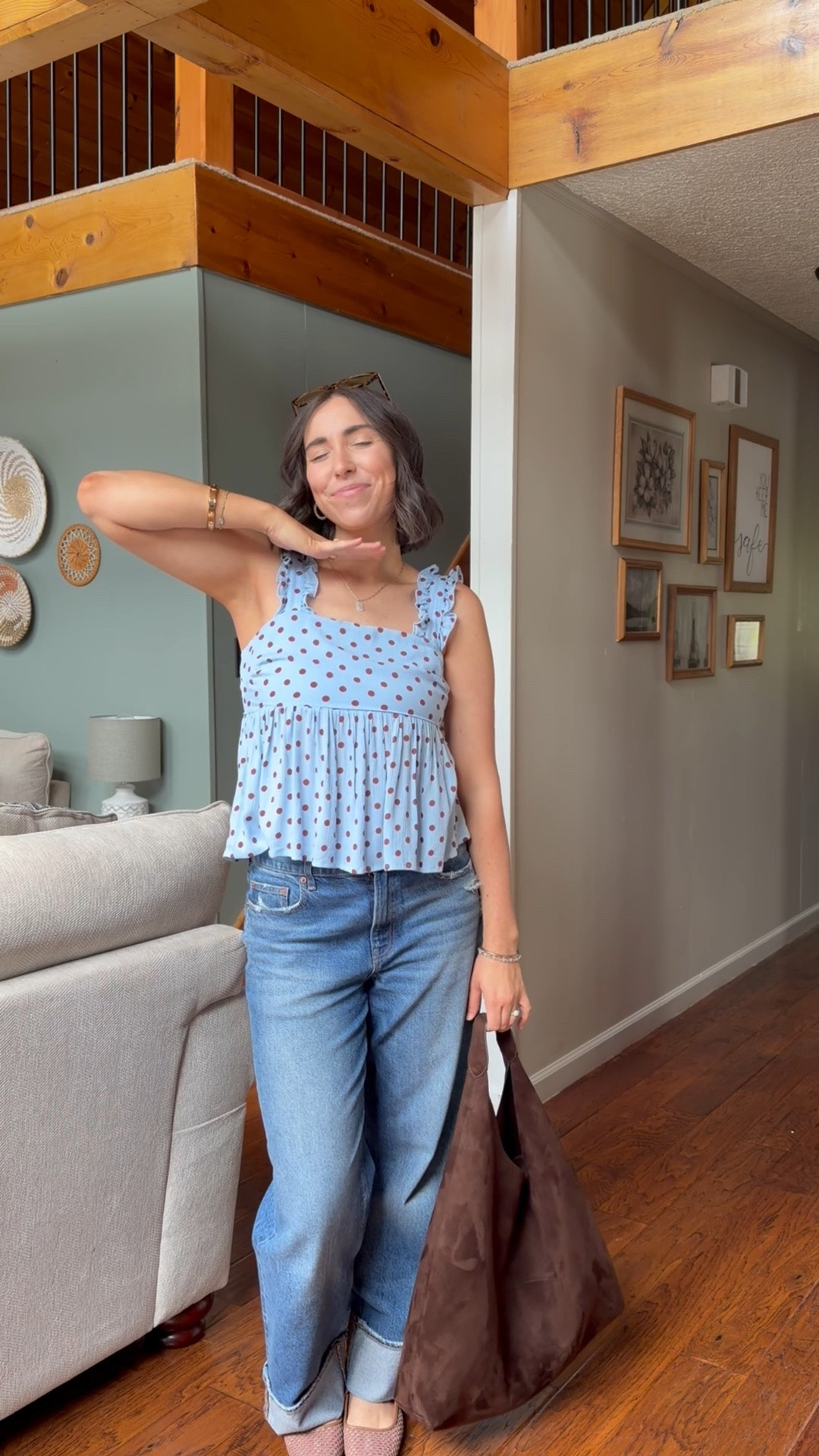 Cutest light blue/brown polka dot top!! Linked similar 🩵🤎

#LTKgrwm #LTKootd #LTKTall