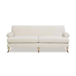 Alana 88 in. W French Beige Rolled Arm Performance Velvet Straight Style 2-Cushion Sofa | The Home Depot