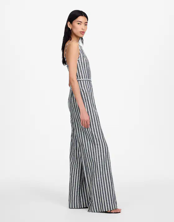 Pleated Wide-Leg Jumpsuit in Pinstripe Linen | Madewell