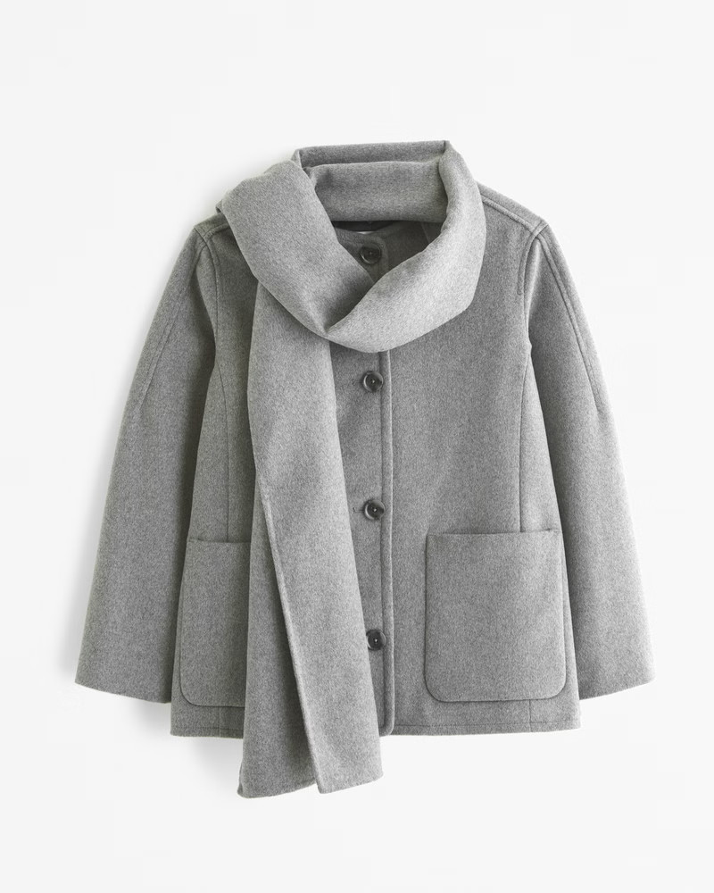 Abercrombie & Fitch Women's Removable Scarf Wool-Blend Coat in Gray - Size XXS | Abercrombie & Fitch (US)