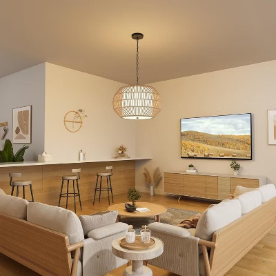 Rattan Farmhouse Chandelier Light Fixture, 5-Light Large Pendant with Fabric Shade, Rustic Hand-Woven Hanging Light for Dining Room, Kitchen Island | Target