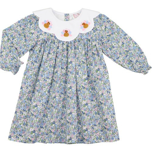 Blue Liberty Embroidered Turkey Dress - Shipping Late October | Cecil and Lou