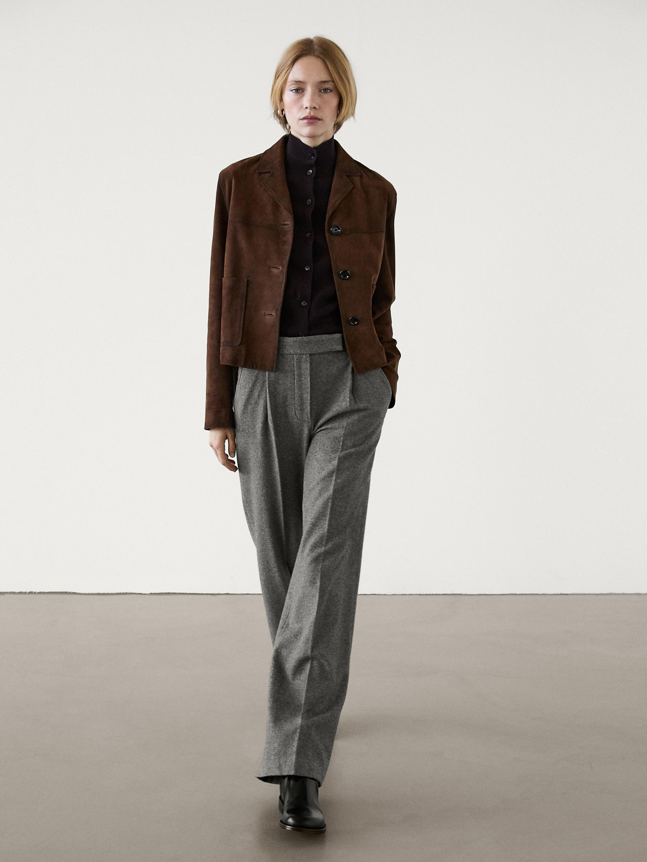 Wool blend straight-leg trousers | Massimo Dutti UK