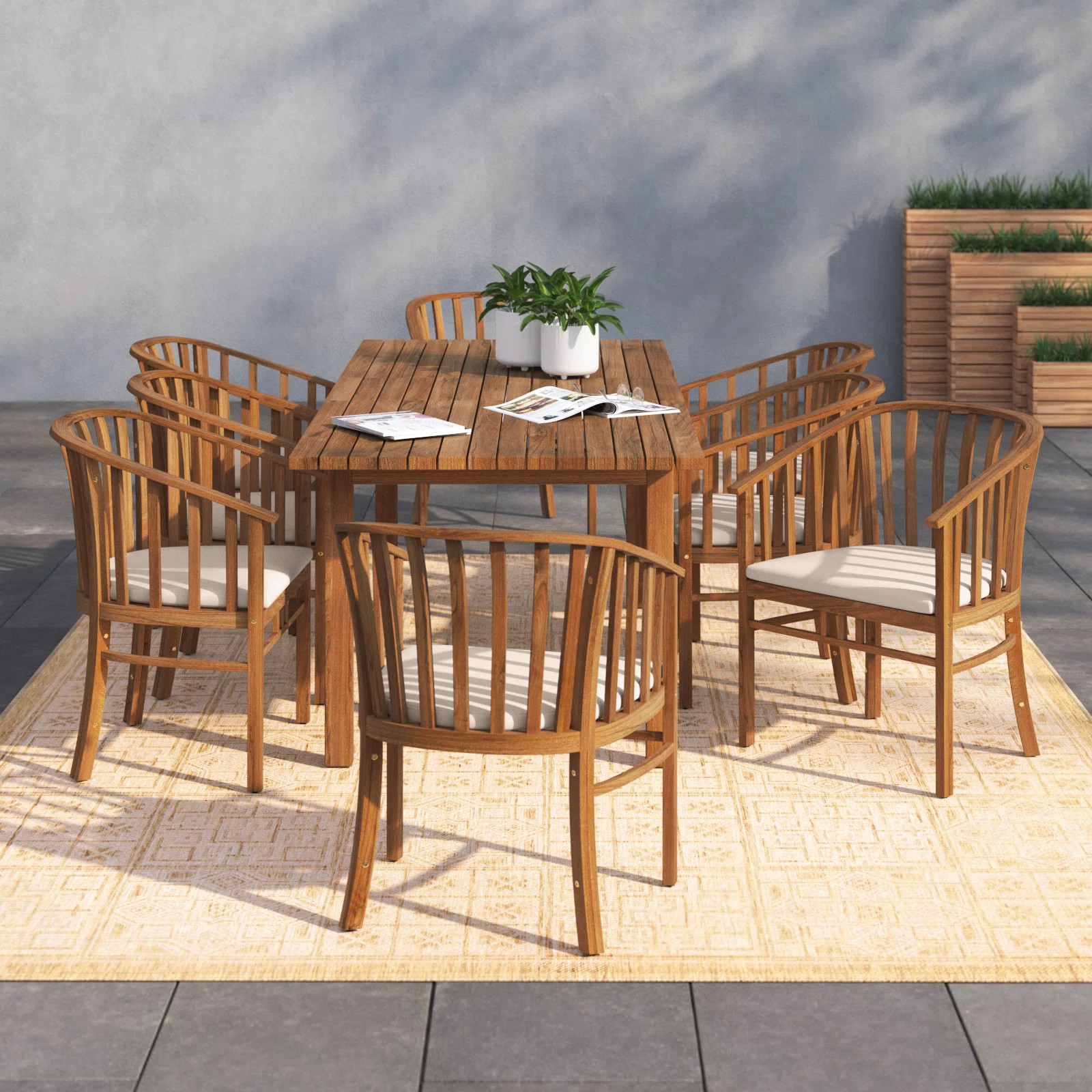 Aracely 8 - Person Rectangular Extendable Outdoor Dining Set with Cushions | Wayfair North America