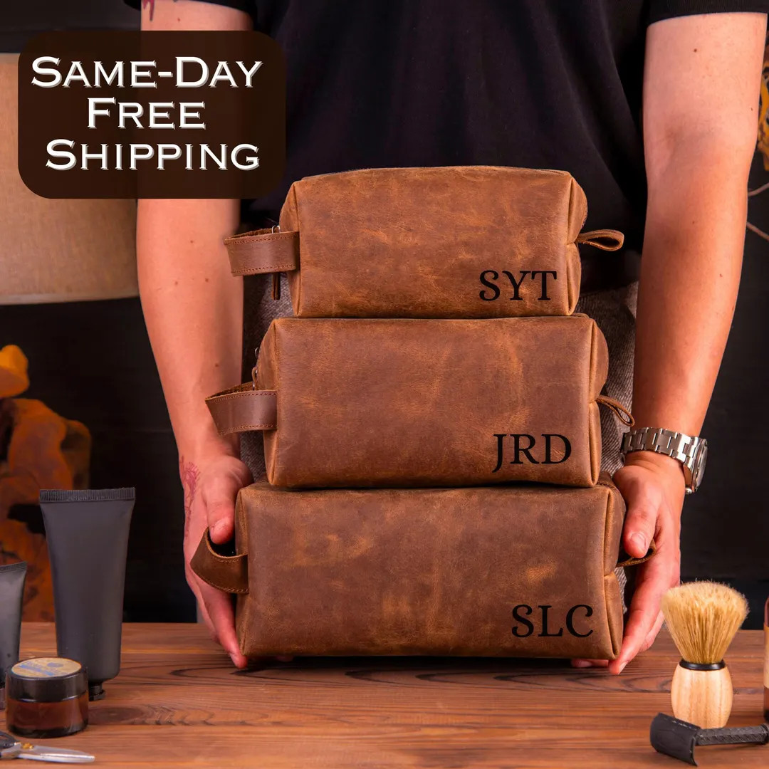 Custom Dopp Kit for Men, Men's Leather Toiletry Bag, Christmas Gift for Him, Personalized Gift fo... | Etsy (US)