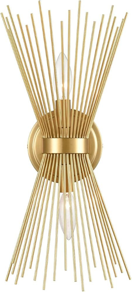 YUBOLE Brass 2-Light Vanity Light Mid-Century Modern Starburst Wall Sconce Lamp Sunburst Sconce A... | Amazon (US)
