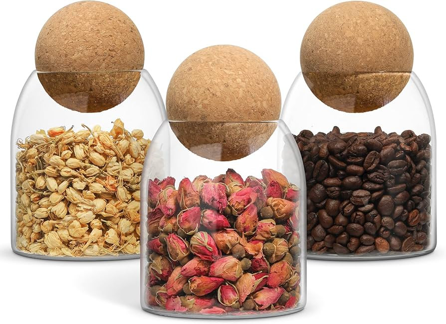 ComSaf 16Oz Glass Storage Container with Ball Cork, Small Glass Jar with Cork Lids, 3 Pack Candy ... | Amazon (US)