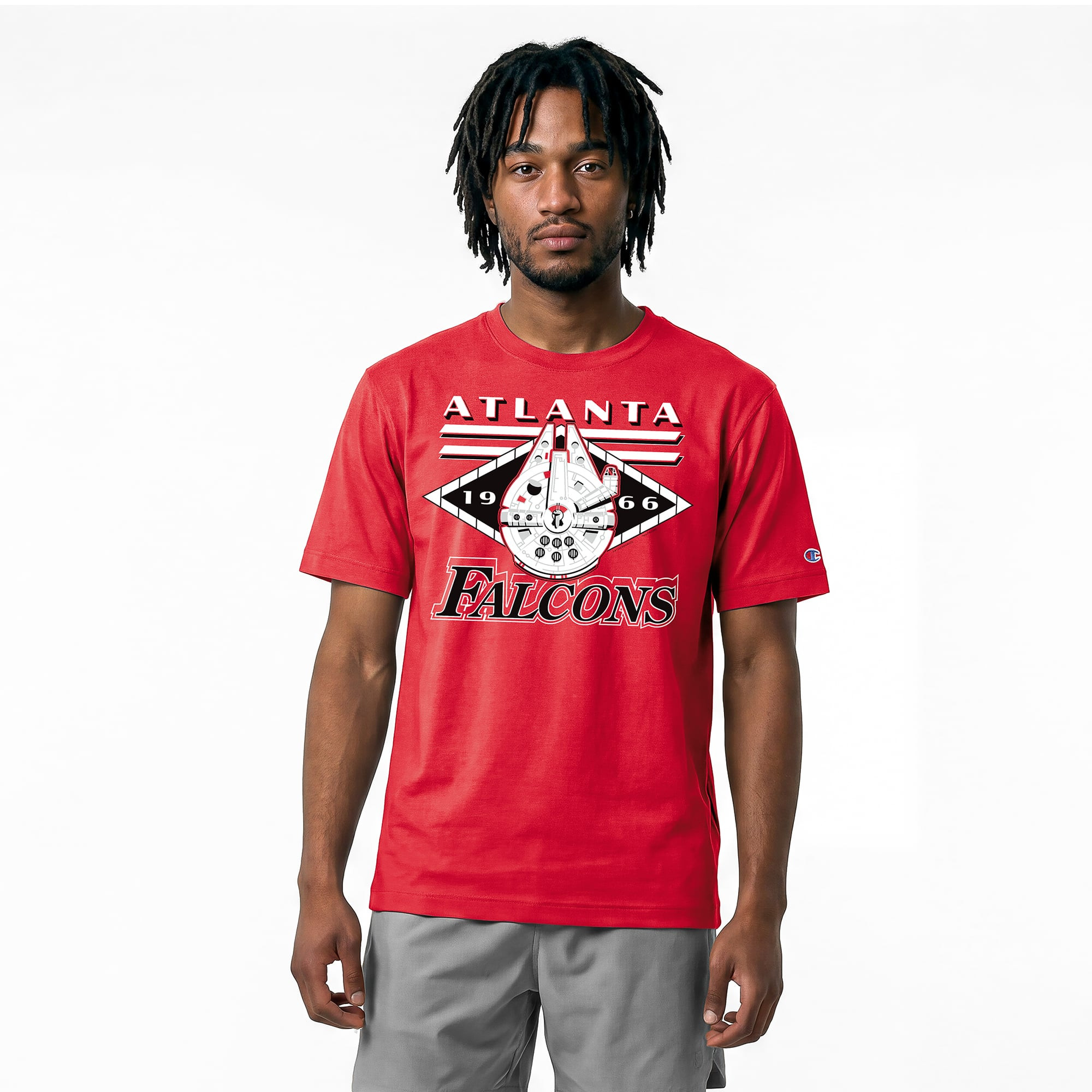 Atlanta Falcons Disney x Champion Millennium Falcon All-Star T-Shirt - Red | Fanatics