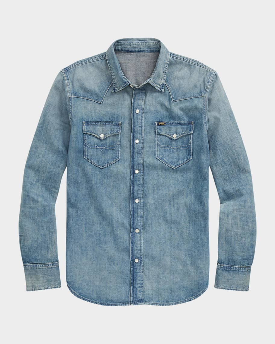 Polo Ralph Lauren Men's Denim Snap-Front Western Shirt | Neiman Marcus