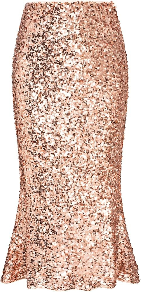 GRACE KARIN Women's Sequin Skirt Elastic High Waist Ruffled Hem Night Out Party Bodycon Midi Skir... | Amazon (US)