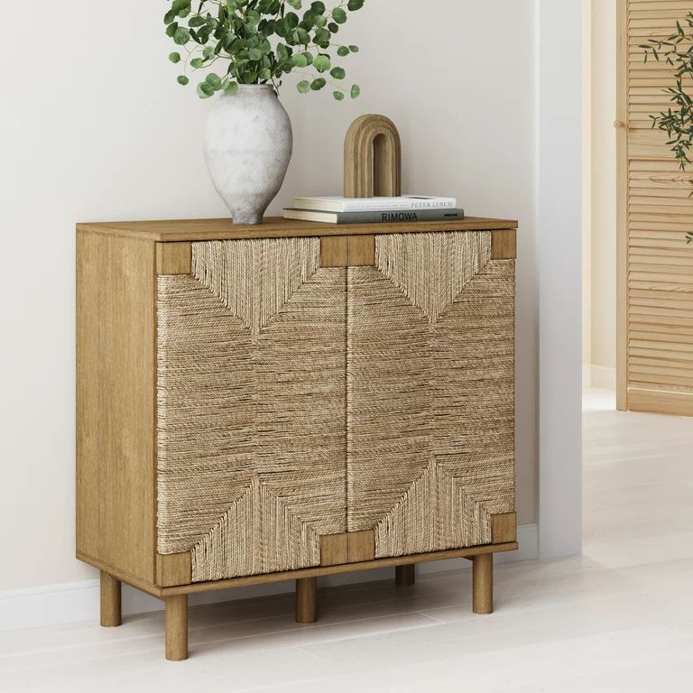 Nathan James Beacon Natural Light Wood Accent Cabinet with Seagrass Doors and Adjustable Shelf | Walmart (US)