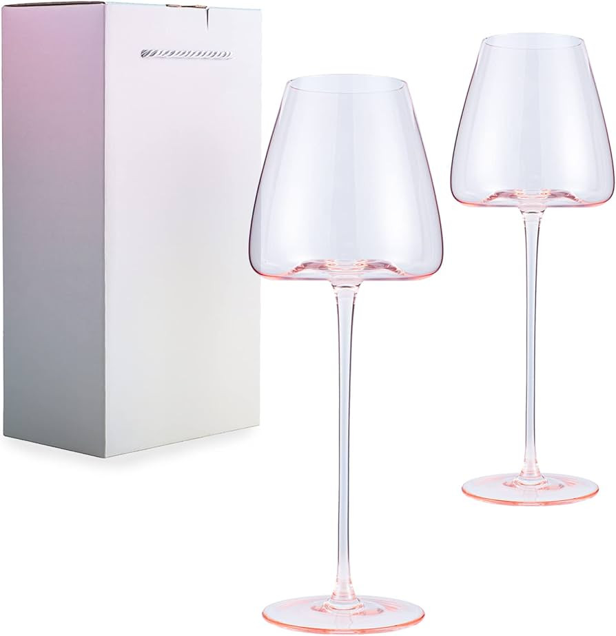 Wine Glasses Set of 2,Pink Wine Glass,Lead-Free Premium Crystal Glasses for Wine,White Wine,Champ... | Amazon (US)