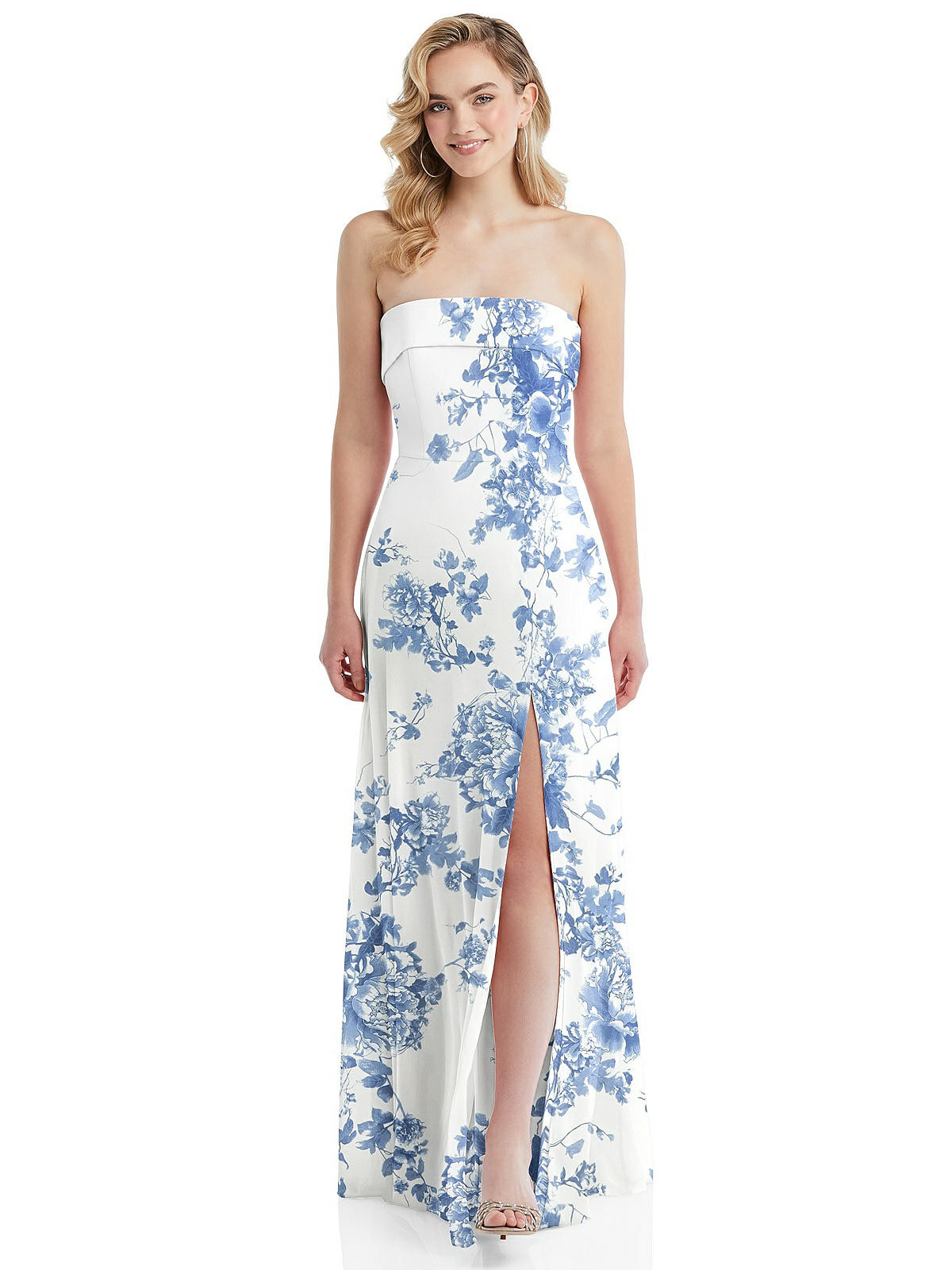 Cuffed Strapless Maxi Dress with Front Slit | The Dessy Group
