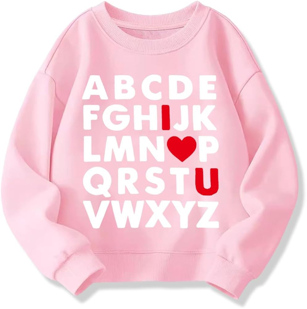 Kids Valentines Day Sweatshirts Boys Girls Valentine's ABC I LOVE U Heart Graphic Shirt Toddler L... | Amazon (US)