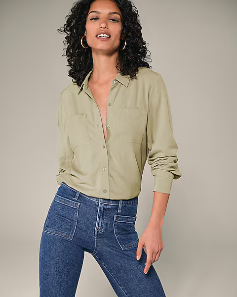 Lightweight Rayon Double Pocket Relaxed Portofino Shirt | Express