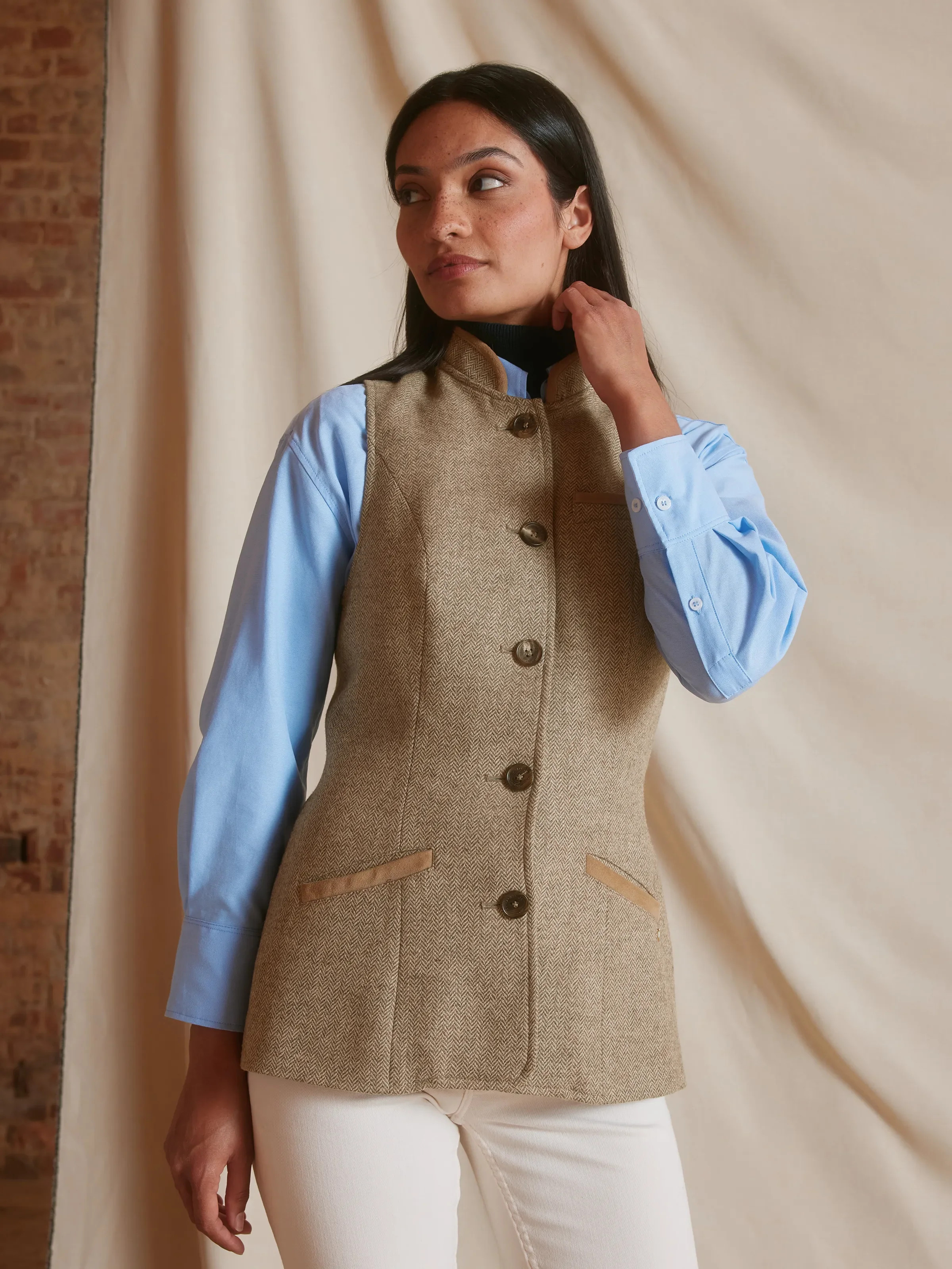 Madeline - Women's Gilet - Taupe Herringbone | Fairfax & Favor | Fairfax & Favor (UK)